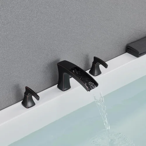 Miniatura 7 de Grifo de bañera romana de bronce frotado con aceite, grifos de baño de latón de 3 agujeros con 2 asas Oil Rubbed Bronze