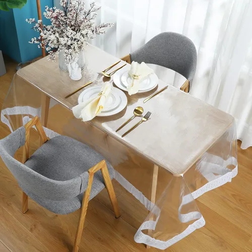 Miniatura 7 de Mixweer Protector Cubierta de Mesa de Vinilo Transparente Impermeable Mantel de Plástico para Mesa de Comedor Mantel de Encaje Blanco para Mesas