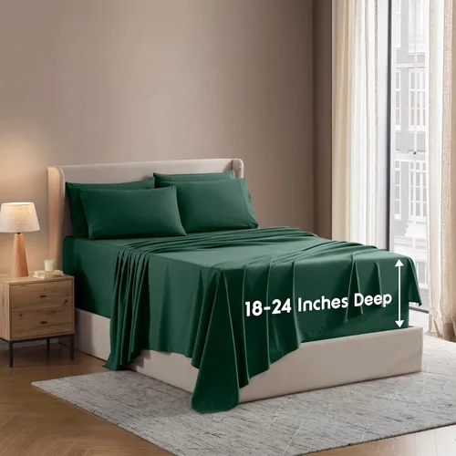 Miniatura 37 de Nestl Juego de sábanas extra profundas tamaño King, sábanas transpirables y refrescantes de 6 piezas, juego de ropa de cama de lujo con bolsillos