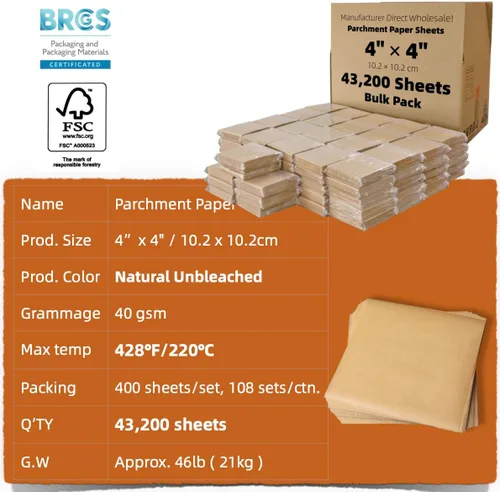 Miniatura 2 de Cuadrados de papel pergamino pequeños comerciales de 4 x 4 pulgadas (43,200 hojas), sin blanquear, antiadherentes, precortados, para envoltorios