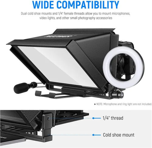Miniatura 7 de NEEWER X12 Teleprompter de Aluminio con Control Remoto RT-110 (Conectado a través de Bluetooth en la Aplicación NEEWER Teleprompter) y Estuche