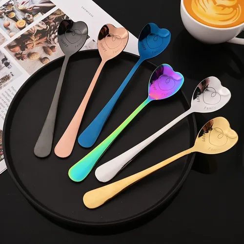 Miniatura 4 de JASHII 8 cucharaditas de acero inoxidable con forma de corazón negro brillante, cucharas de café de postre, cuchara de amor, cuchara mezcladora