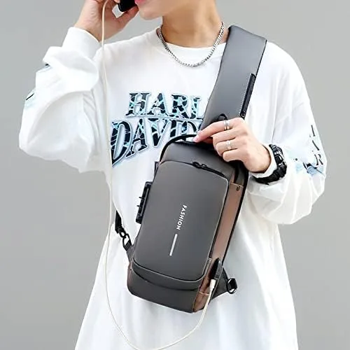 Miniatura 5 de Bolso bandolera antirrobo, mochila de hombro, mochila ligera en el pecho con puerto de carga USB, apto para iPad de 9.7 pulgadas, Normal, Mochilas