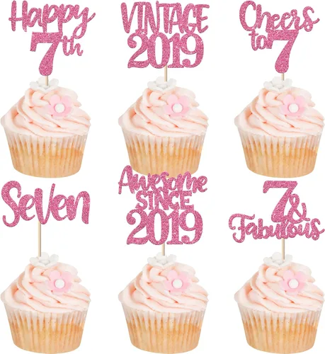 Miniatura 69 de Rsstarxi Paquete de 24 adornos para cupcakes vintage 2019 con purpurina negra para 5º cumpleaños, saludos a 5, cinco, 5, 5 fabulosos para cupcakes