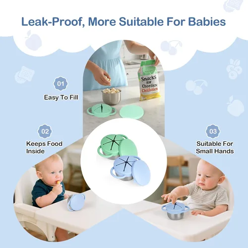 Miniatura 2 de Pack de 2 tazas para aperitivos a prueba de derrames para niños pequeños - Tazas para aperitivos de acero inoxidable desmontables para niños