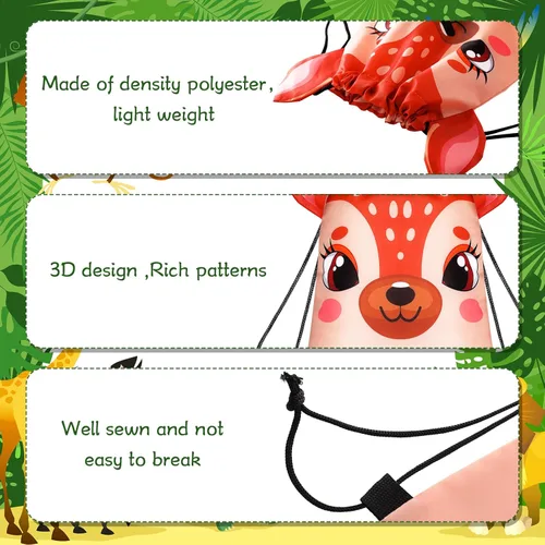 Miniatura 3 de Hillban 16 bolsas de animales con cordón para niños, mochila con cordón para fiestas de niños, con oreja, para cumpleaños de safari (estilo bosque)