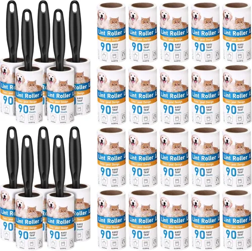 FoldTier 2700 hojas de rodillos de pelusa para pelo de mascotas, extra pegajoso, portátil, removedor de pelusas con 10 asas, 30 recambios, removedor