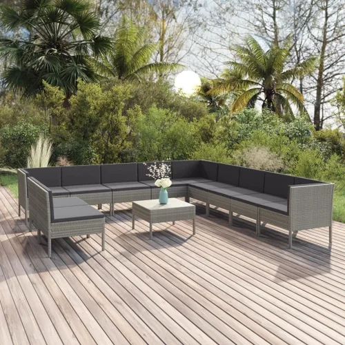 Miniatura 11 de Ensemble Salon de Jardin Gris 6 Pièces en Rotin PE Résistant aux Intempéries avec Coussins Confortables pour Terrasse, Balcon, Jardin - Design