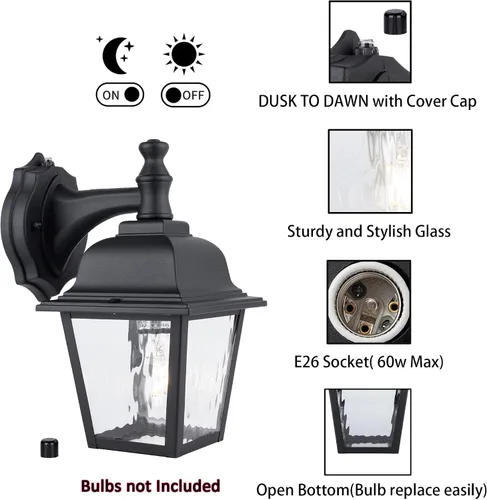 Miniatura 2 de YoonLIT - Lámpara de porche para exteriores del anochecer al amanecer, grandes faroles de pared impermeables para exteriores, accesorio de pared