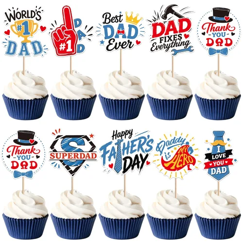 Miniatura 12 de 24 adornos para cupcakes con purpurina para el Día del Padre, con purpurina, corazón, amor, padre, mejor papá, decoración de cupcakes para feliz día