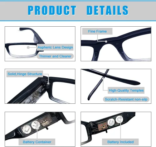 Miniatura 3 de Paquete de 2 lentes de lectura con luces, lectores LED con luces, lupas iluminadas, anteojos de lectura iluminados para hombres y mujeres, anteojos