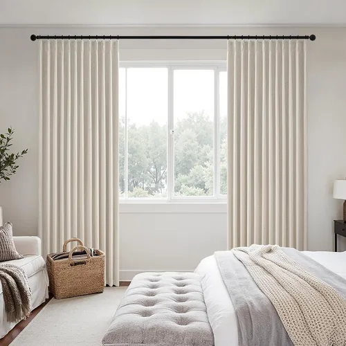 Miniatura 2 de MIULEE - Cortinas de lino beige con pliegues a presión 100% opacas para dormitorio, cortinas de ventana con memoria y bloqueo de luz para oscurecer