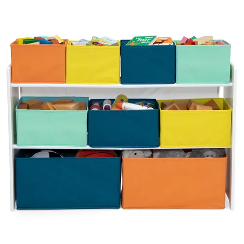 Miniatura 7 de Delta Children - Organizador de juguetes de lujo con contenedores de almacenamiento, certificado Greenguard Gold, blanco con contenedores azul