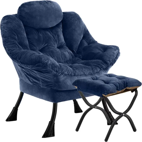 Silla perezosa con otomana plegable, sofá de ocio, sillón de tela suave con reposabrazos y bolsillos laterales, silla de lectura con reposapiés para