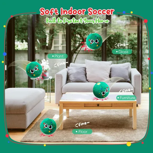 Miniatura 4 de VangeBow Pelotas de fútbol silenciosas para interiores para niños de 1 a 3 años, pelotas de fútbol hinchables de felpa suave para bebés y niños