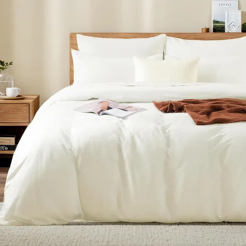Miniatura 25 de NEXHOME PRO Funda de edredón de algodón para niños, tamaño twin, aspecto de lino, blanco, orgánico, natural, 100% algodón lavado, juego de ropa