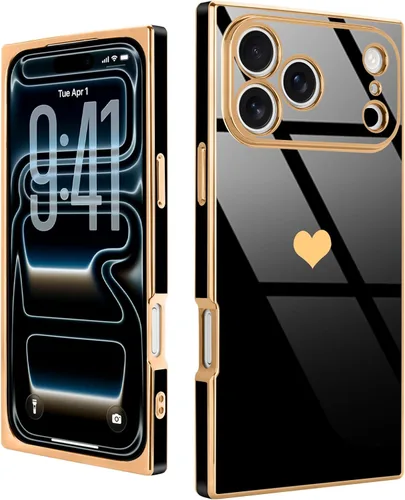 Miniatura 11 de Compatible con iPhone 12 Funda Rectangular Bonita Chapado Dorado Lujo Corazón de Amor Funda de Teléfono para Mujeres Niñas A Prueba de Golpes