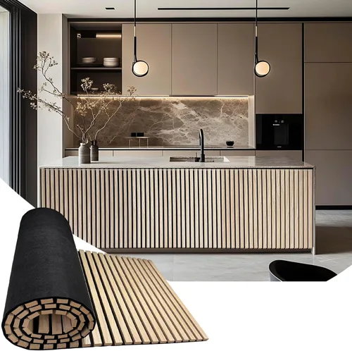 Miniatura 10 de Paneles de pared acústicos de madera de 94.5 x 23.6 pulgadas, paneles de pared 3D flexibles insonorizados, panel de listones de madera para Gris