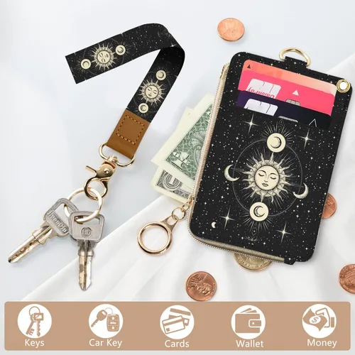 Miniatura 2 de bolimoss Soporte para credencial de sol y luna y cartera con cordón, cordones removibles para maestras, cartera para mujeres con correa