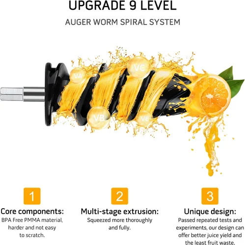 Miniatura 2 de MegaWise Exprimidor de masticación lenta de prensa en frío, tecnología silenciosa de prensa en frío, modos de doble velocidad, extractor de frutas