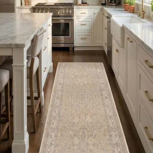 Miniatura 2 de Well Woven Alfombra de Pasillo y Escalera de Tamaño Personalizado - Asha Rome Beige Crema 26 Pulgadas de Ancho x 2 Pies de Largo Alfombra