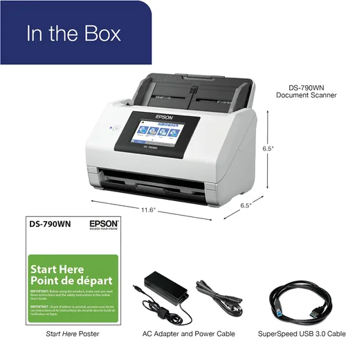 Miniatura 7 de Epson DS-790WN Escáner de documentos a color de red inalámbrica para PC y Mac con escaneo dúplex, función sin computadora, alimentador automático