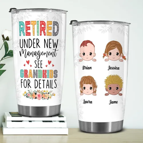 Miniatura 5 de WHIDOBE Vaso de jubilado personalizado (4 niños) personalizado para jubilados bajo nueva administración, mira a los nietos para obtener detalles