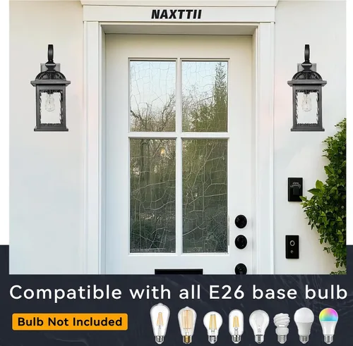 Miniatura 6 de Luces de pared para exteriores, lámpara exterior negra, montaje de pared con vidrio ondulado de agua de 15 pulgadas de altura, lámparas de pared