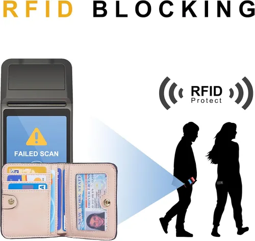 Miniatura 3 de Gostwo - Cartera compacta de piel genuina de lujo para mujer con bloqueo de RFID y ventana de identificación