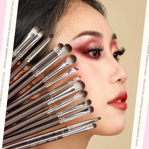 Miniatura 2 de Jessup Pinceles de sombra de ojos, 15 piezas, juego de pinceles de ojos naturales para sombra de ojos, corrector de cejas, delineador de ojos, novia