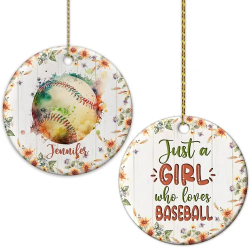 Miniatura 7 de Hyturtle Adorno de Navidad personalizado para amantes del béisbol, adorno de cerámica con nombre personalizado de Just A Girl Who Loves Baseball