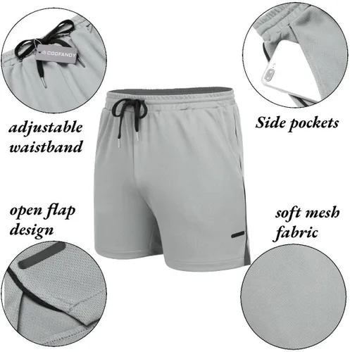 Miniatura 5 de COOFANDY Paquete de 2 pantalones cortos de entrenamiento de gimnasio para hombre, pantalones de malla ligeros para culturismo, entrenamiento