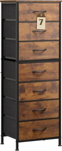 Miniatura 15 de WLIVE Cómoda alta para dormitorio, cómoda de 6 cajones y cómodas, cómoda de tela para armario, mesita de noche con marco de metal, torre