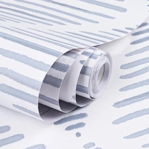 Miniatura 9 de WENMER Papel tapiz geométrico para despegar y pegar de 17.3 x 118 pulgadas, papel tapiz de rayas azules y blancas, papel de contacto geométrico