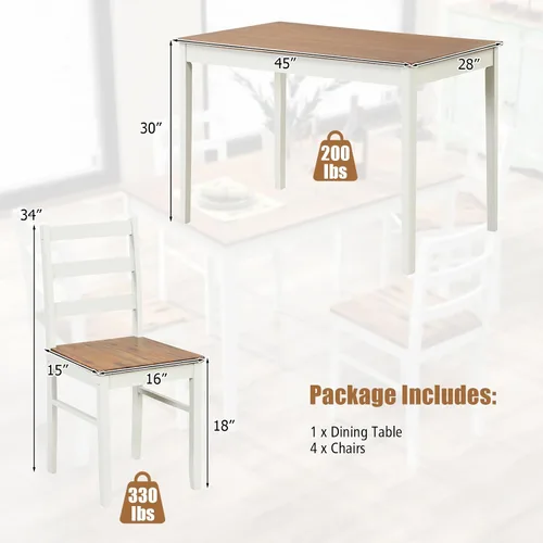 Miniatura 4 de Tangkula - Juego de mesa de comedor para 4, madera maciza, juego de comedor de estilo granja con patas de madera de goma, diseño moderno de mediados