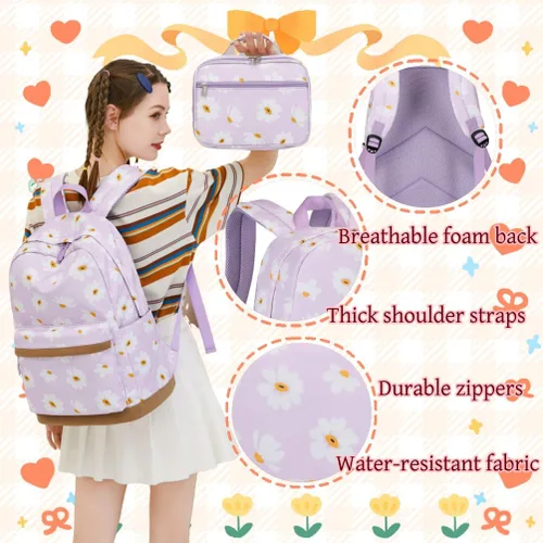 Miniatura 18 de 3 piezas de mochila con estampado de margaritas para niños, mochila de escuela primaria, mochila para estudiantes de primaria, mochila para Negro