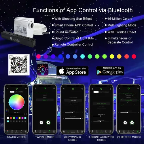 Miniatura 2 de AKEPO Kit de luces de fibra óptica de estrella fugaz centelleante de 10W, uso en automóvil y hogar, control por aplicación de meteoritos, luz