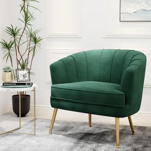 Miniatura 18 de Silla de acento de terciopelo Andeworld, silla de sofá individual moderna tapizada, sillón de club de barril cómodo para sala de estar con patas