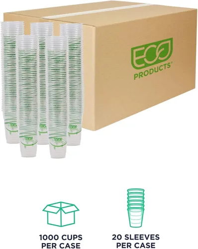 Miniatura 2 de ECO PRODUCTS GreenStripe - Vasos de plástico PLA transparentes compostables de 10 onzas, caja de 1000, vasos fríos desechables renovables a base