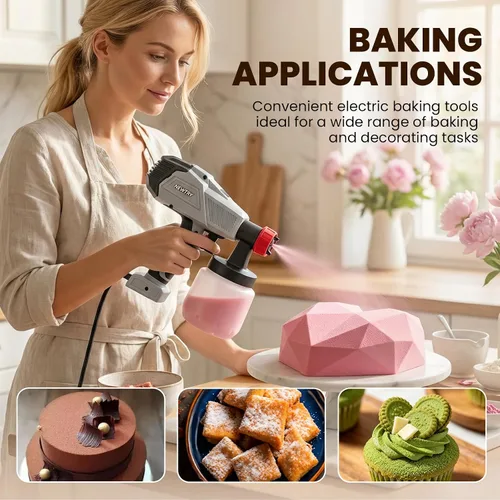 Miniatura 7 de NEWTRY Pistola pulverizadora de chocolate de 500 W para pasteles, pulverizador de pintura eléctrico de 110 V, kit de rociador de pasteles, 3 modos