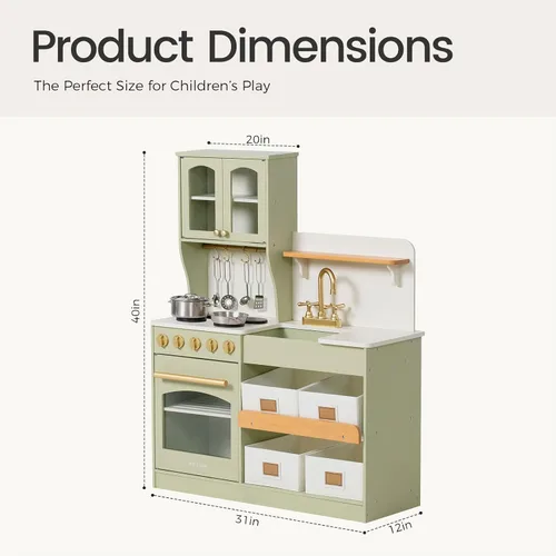 Miniatura 6 de Tiny Land - Cocina de juguete para niños, de madera, con sistema de almacenamiento, con muchas funciones de juego, de juguete, diseñada para niños