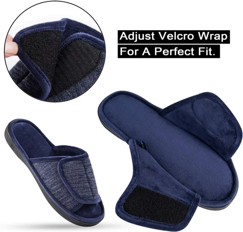 Miniatura 3 de DL Pantuflas ajustables de espuma viscoelástica para hombre, con punta abierta, cómodas para interiores y exteriores, acogedoras y transpirables