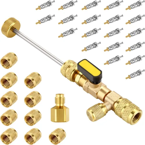 Miniatura 11 de Herramienta de extracción de núcleo de válvula HVAC WADEO, removedor de núcleo de válvula con 10 núcleos de válvula, 5 tuercas de latón y 2