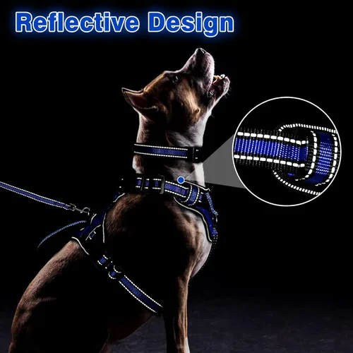 Miniatura 5 de WINSEE Juego de arnés para mascotas, collar y correa, arnés reflectante todo en uno para perro, sin tirones, con hebillas ajustables para cachorros
