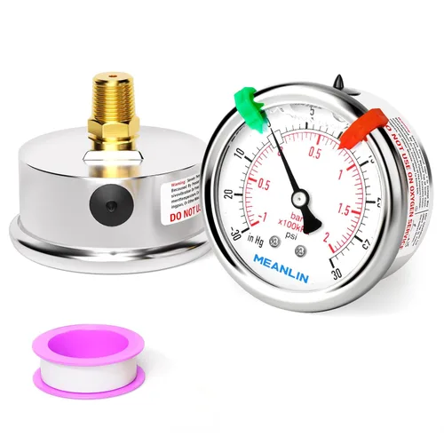 Miniatura 23 de MEANLIN MEASURE - Manómetro de vacío de presión -30inHG~0Psi, esfera con cara de 2.5 pulgadas, NPT de 1/4 de pulgada, manómetro de acero inoxidable