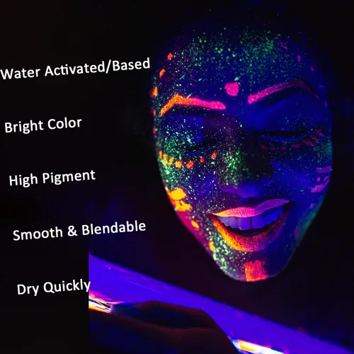 Miniatura 4 de Mysense Pintura facial con luz negra UV, pintura corporal fluorescente neón, delineador de ojos activado por agua, maquillaje a base de agua que