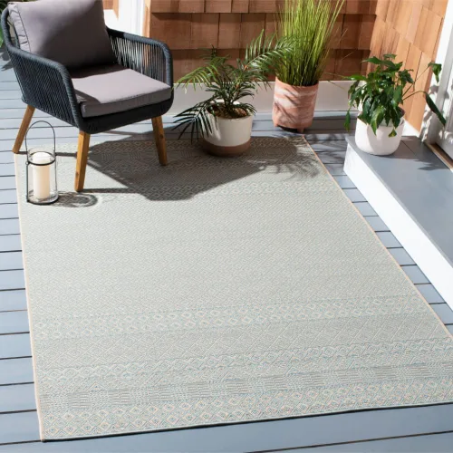 Miniatura 39 de SAFAVIEH Alfombra lavable para exteriores, colección Courtyard de 2.3 x 6.7 pies, beige y azul aguamarina, no desprende pelusa y es fácil