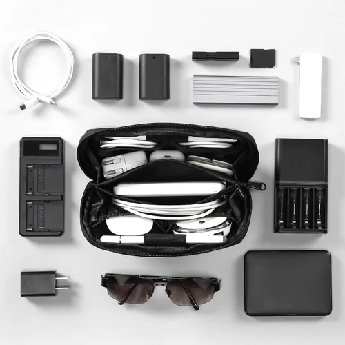 Miniatura 4 de RIGHT AWAY Bolsa de viaje para tecnología de viaje, funda impermeable para cables, organizador de electrónica, bolsa de almacenamiento para Negro