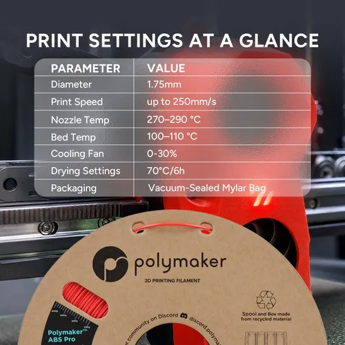 Miniatura 8 de Polymaker Filamento ABS Pro para impresora 3D de 0.069 pulgadas, color negro, ABS de grado de ingeniería de 2.2 lbs con alta resistencia al calor