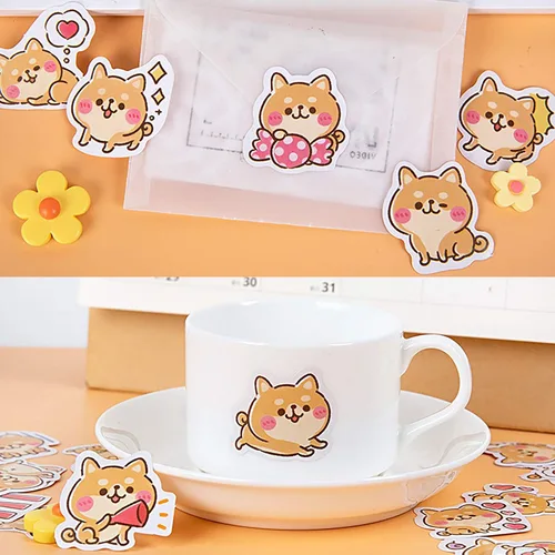 Miniatura 8 de Doraking 45 calcomanías adhesivas de papel adhesivo para perros de Shiba Inu en caja, para planificadores de portátiles, álbumes de recortes, tazas